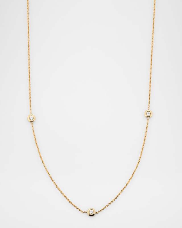 18K Yellow Gold 3 Diamond Dot Necklace, 0.24tcw